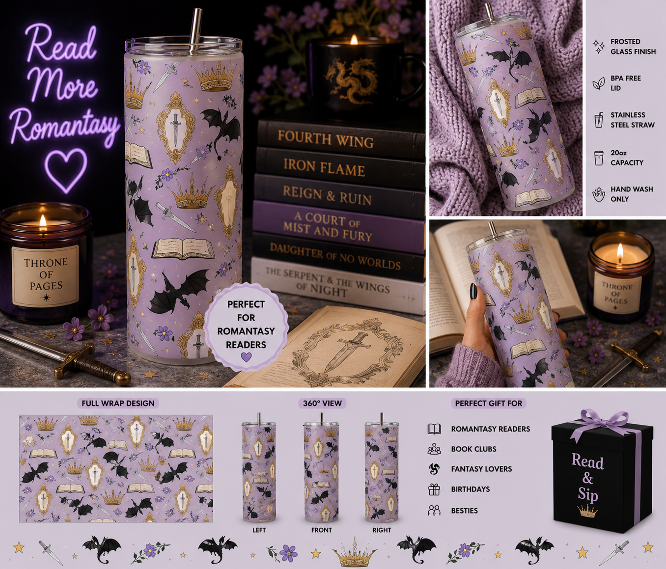 20oz Frosted Glass Tumbler + Metal Straw