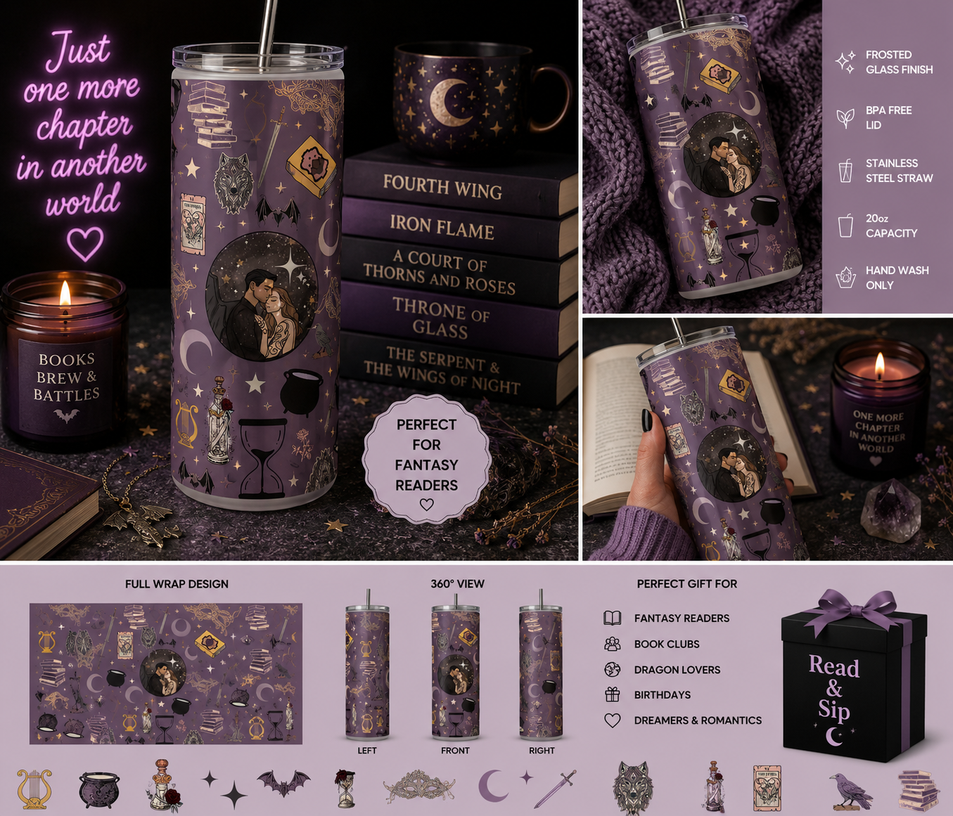20oz Frosted Glass Tumbler + Metal Straw