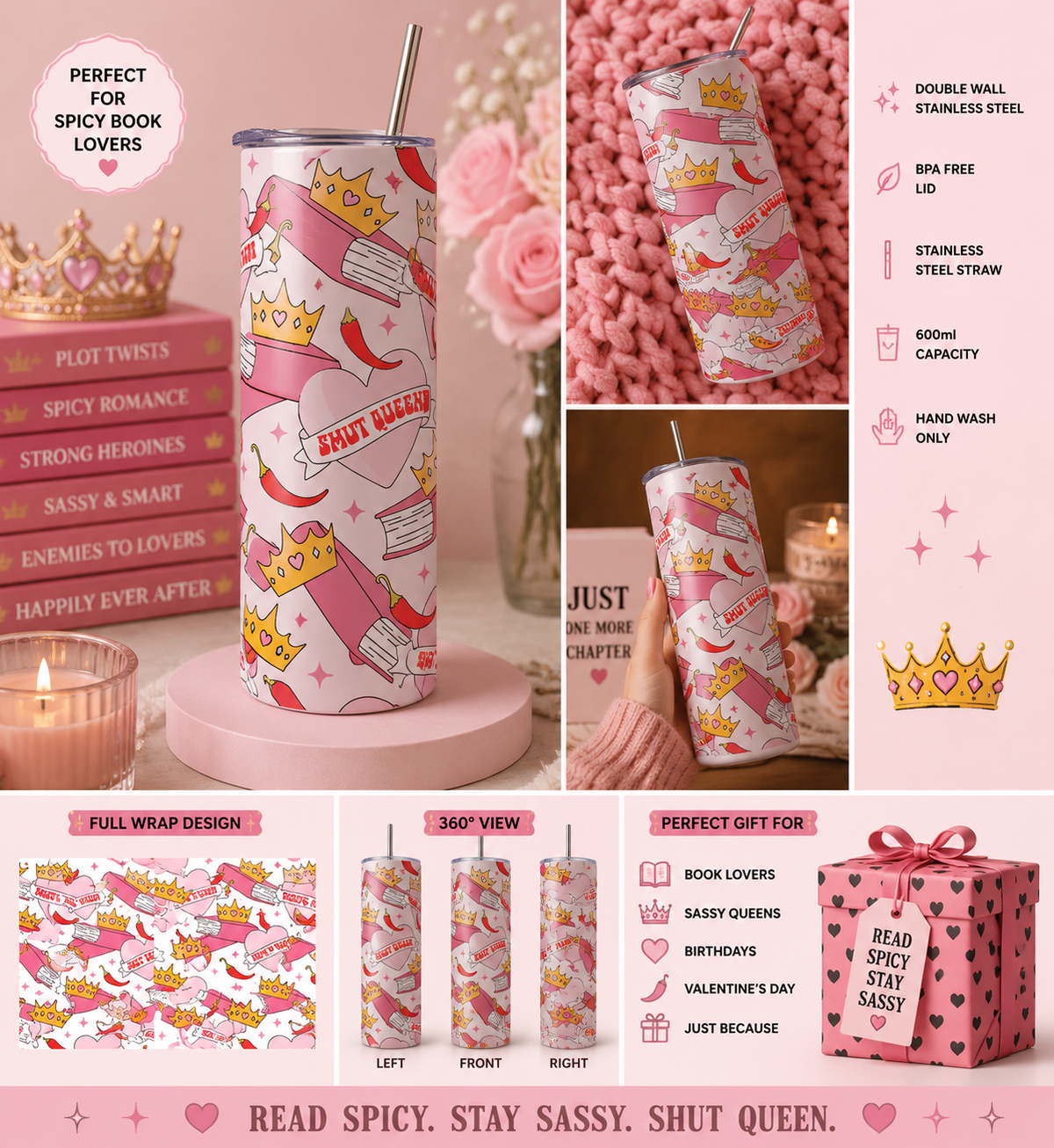 600ml Metal Tumbler + Metal Straw