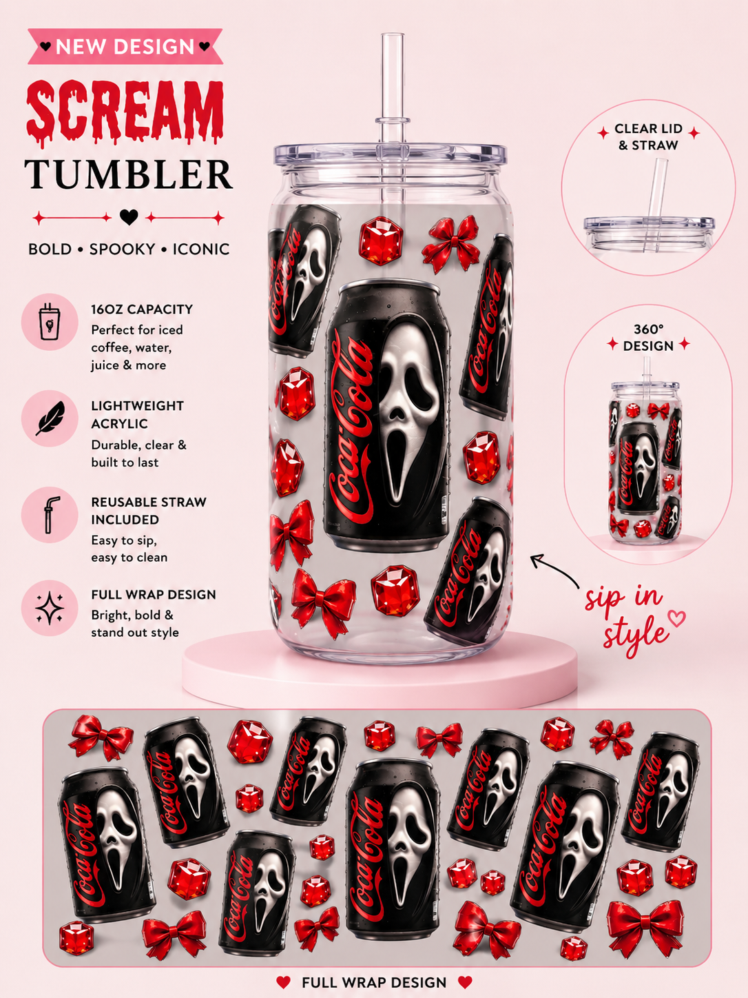 16oz Acrylic Can Tumbler with UV DTF Design