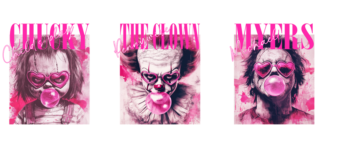16oz Horror Trio Pink Wrap PNG