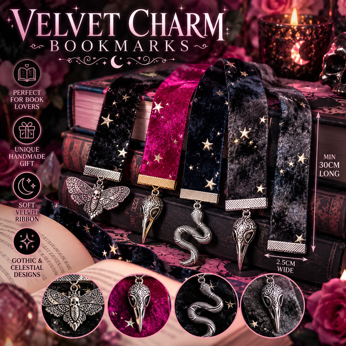 Velvet Charm Bookmark – Gothic & Fantasy Bookmarks