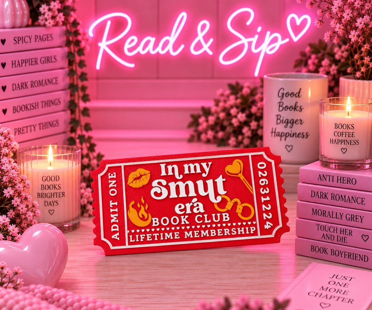 Dark romance bookcase ticket decor: Smut