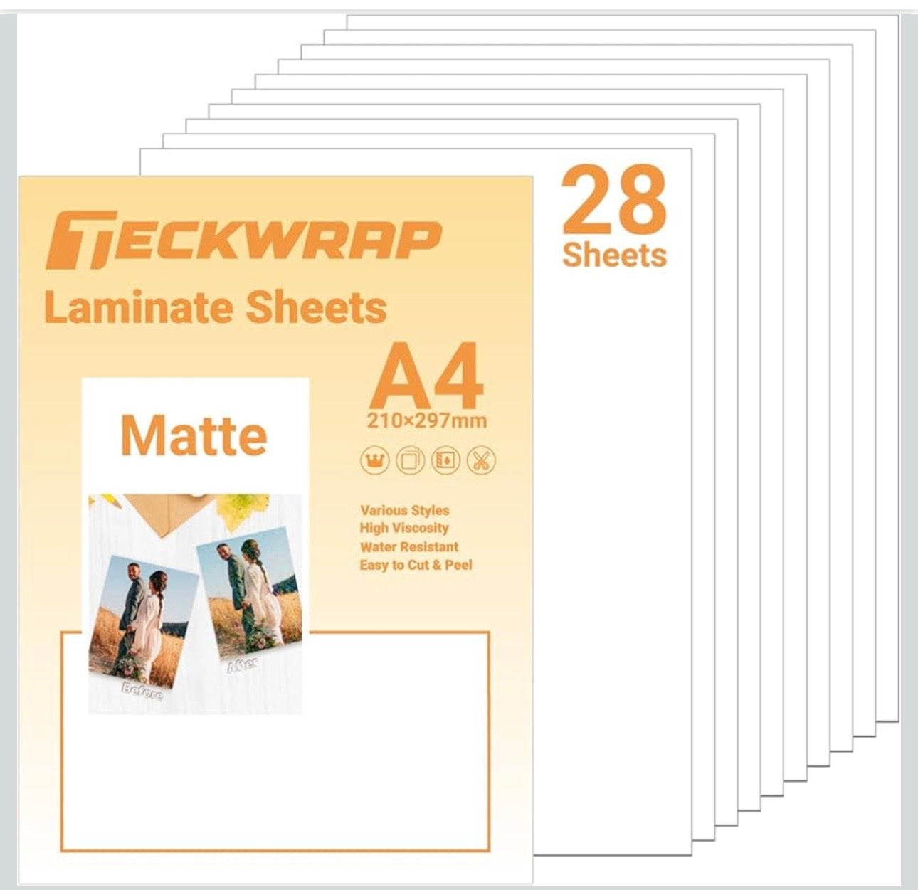 TECKWRAP Self Adhesive Laminating Sheets Clear Sticker Paper for Inkjet Printer Clear Overlay Vinyl Photo Paper for Printable Vinyl Lamination Sheets A4 210mm x 297mm 28 Sheets/Pack, Matte