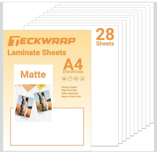 TECKWRAP Self Adhesive Laminating Sheets Clear Sticker Paper for Inkjet Printer Clear Overlay Vinyl Photo Paper for Printable Vinyl Lamination Sheets A4 210mm x 297mm 28 Sheets/Pack, Matte