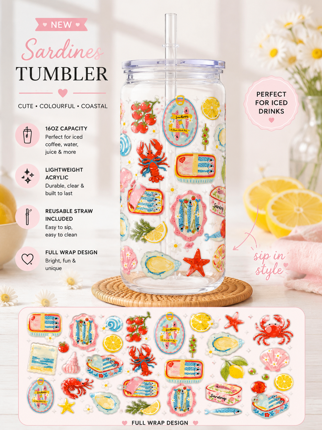 16oz Acrylic Can Tumbler with UV DTF Design