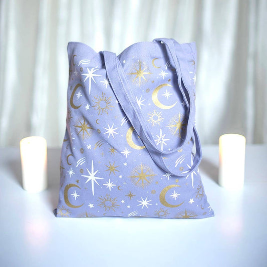 Purple Celestial Print Tote Bag
