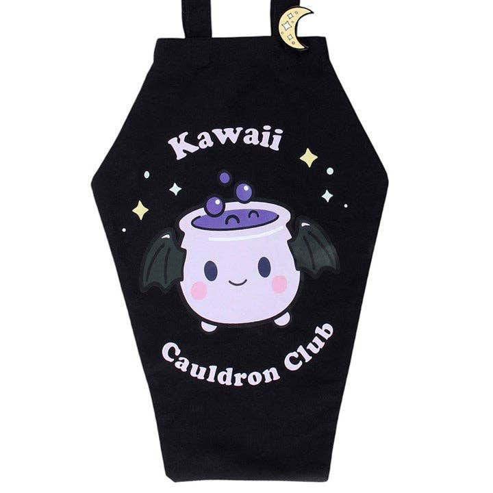 Kawaii Cauldron Club Coffin Shaped Tote Bag with Enamel Pin Badge
