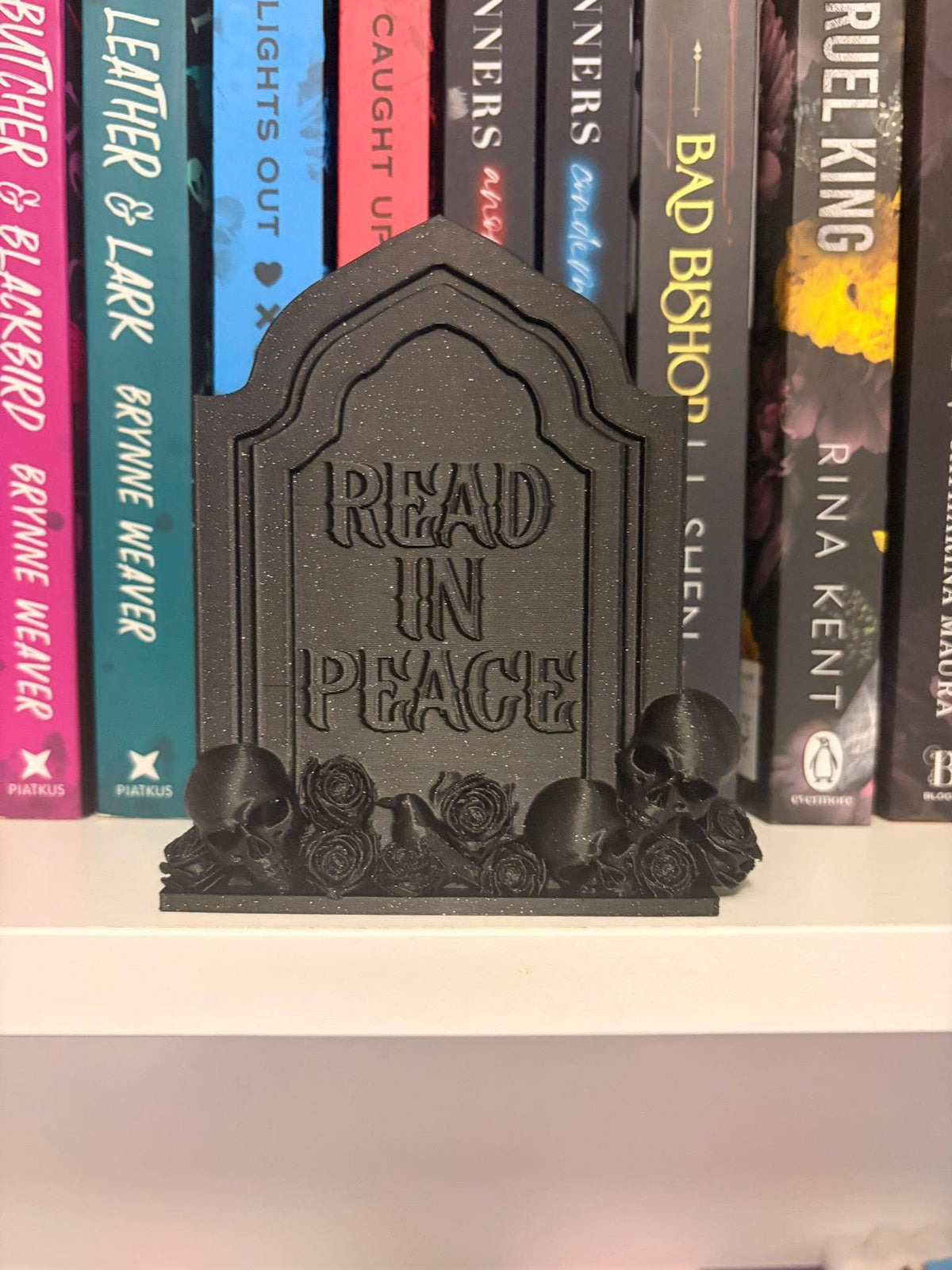 Dark Romance Gothic Tomb Bookmark Holder & Decor: Rip - glitter black